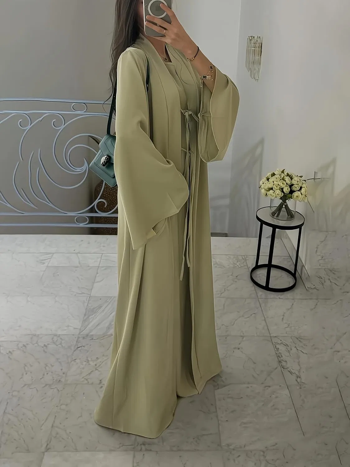 Женское платье макси с длинным пальто Modest Fashion Collection, Matcha — фото 4