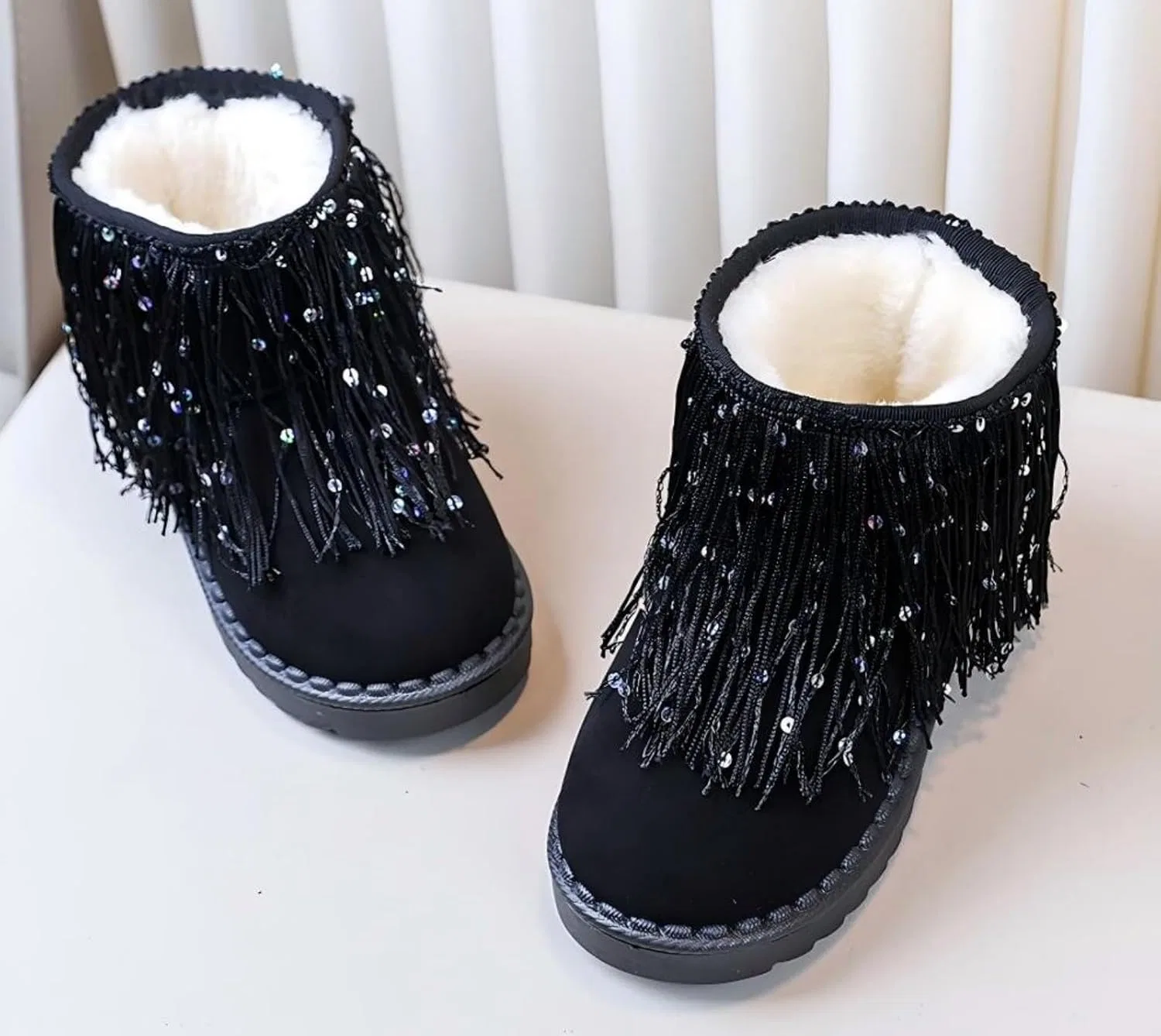 Детские зимние сапоги для девочек с меховой подкладкой FUNCOS, Black Beads — фото 3