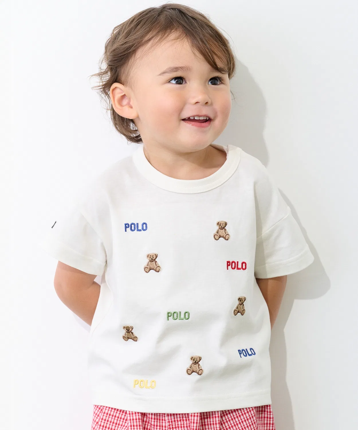 Детская футболка с вышивкой медведя и логотипа, с коротким рукавом, Petit Main, Off White