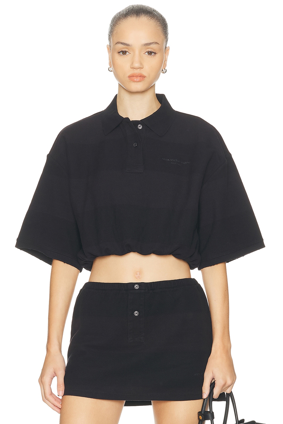 

Деконструированная поло Alexander Wang, Black Overdyed Stripe