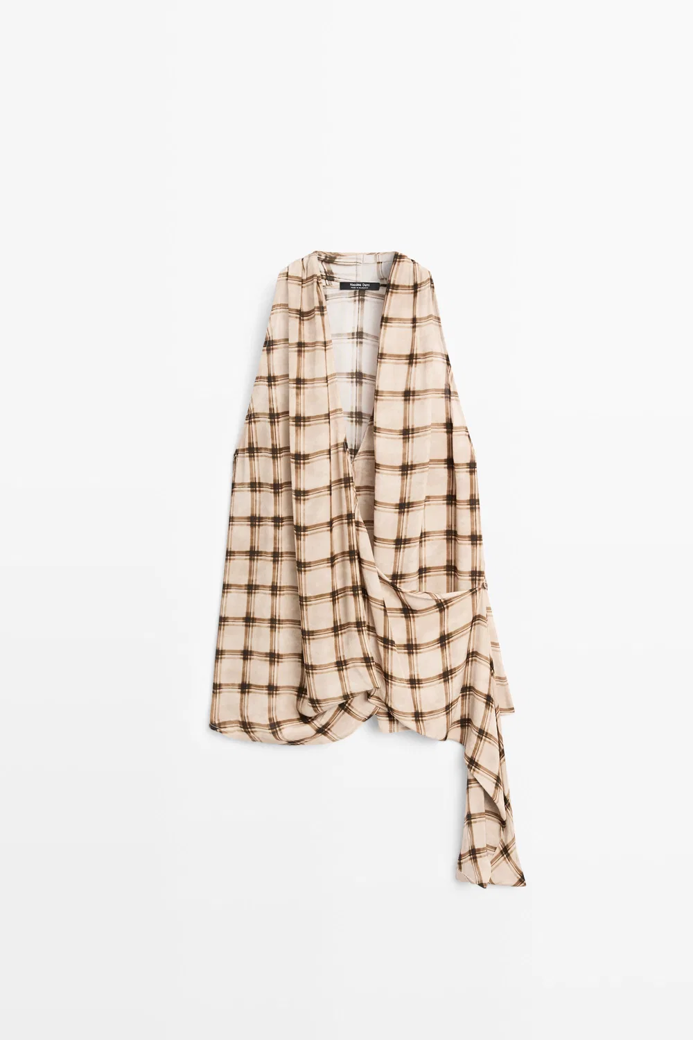 Топ Massimo Dutti Flowing Check Print Surplice, коричневый — фото 2