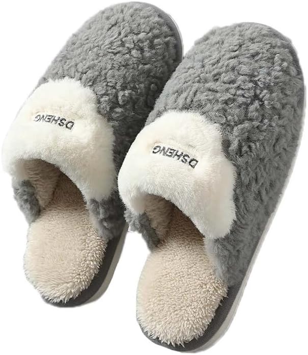 

JadeRich Женские и мужские теплые домашние тапочки с флисом, с эффектом памяти, противоскользящие, светло-серый