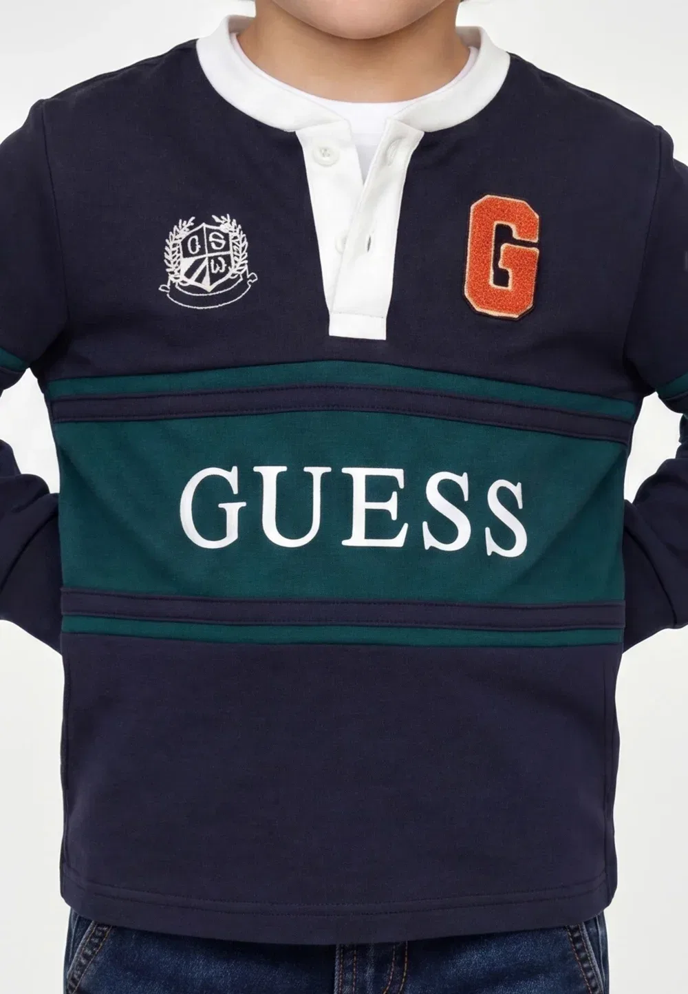 Футболка с логотипом gesticktem - топ с длинными рукавами Guess, Dunkelblau — фото 3