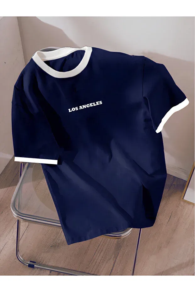 Детская футболка оверсайз с принтом Los Angeles Custom Printed Oversize Cotton Revasser, Navy Blue