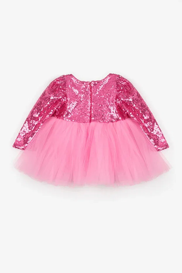 Детское платье для девочек с пайетками Fuchsia Sequin Long Sleeve Baby Girl Dress Le Mabelle, Fuchsia — фото 3