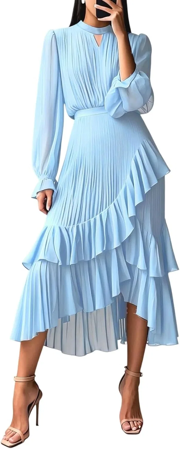 Женское облегающее платье миди с воланами, Light Blue