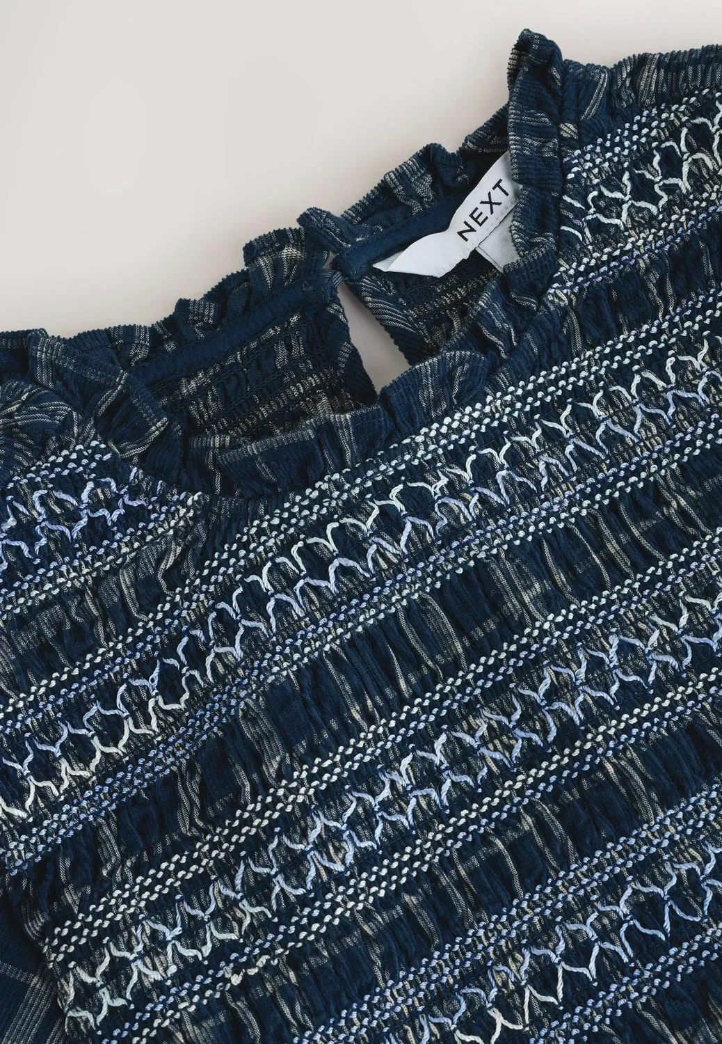 Блузка с длинными рукавами из вельвета со сборками - блузка Next, Navy Blue Check — фото 3