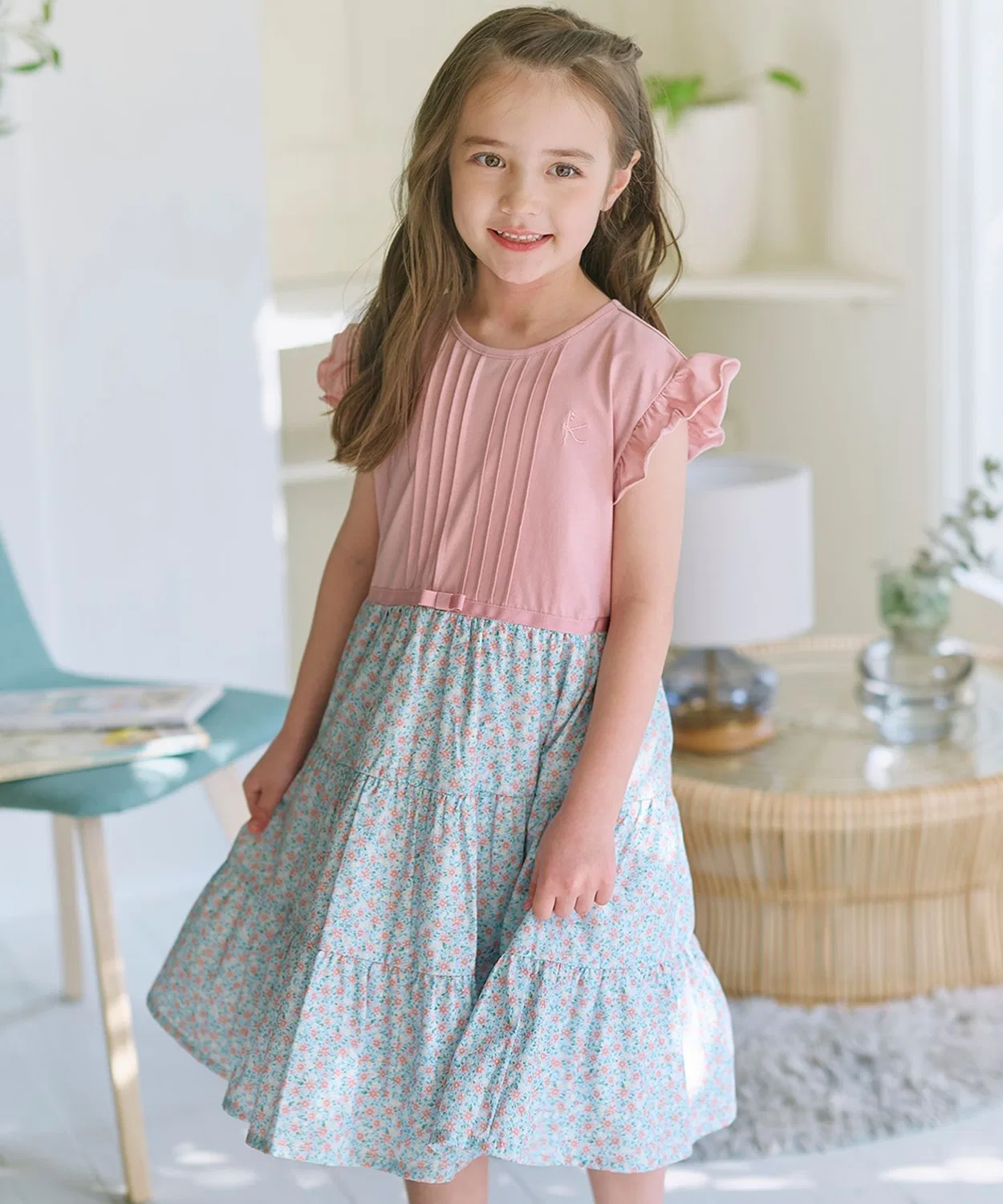 Детское платье с принтом Petit Marguerite Kumikyoku KIDS, Pink