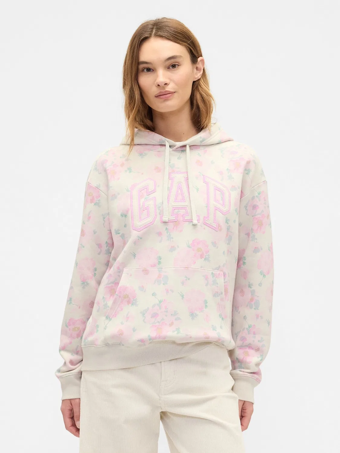 Худи Gap Pink Floral Relaxed Logo, розовый