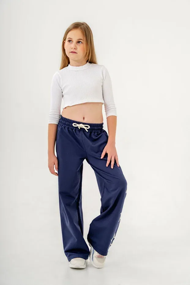 Детские спортивные штаны для девочек с принтом Bacak Yıldız Mışıl Kids, Navy Blue — фото 3
