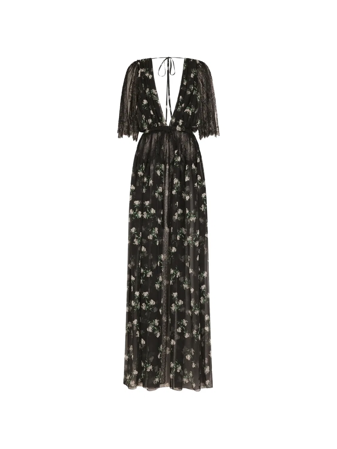 Длинное платье с кружевной отделкой, черное Dolce & Gabbana, черный