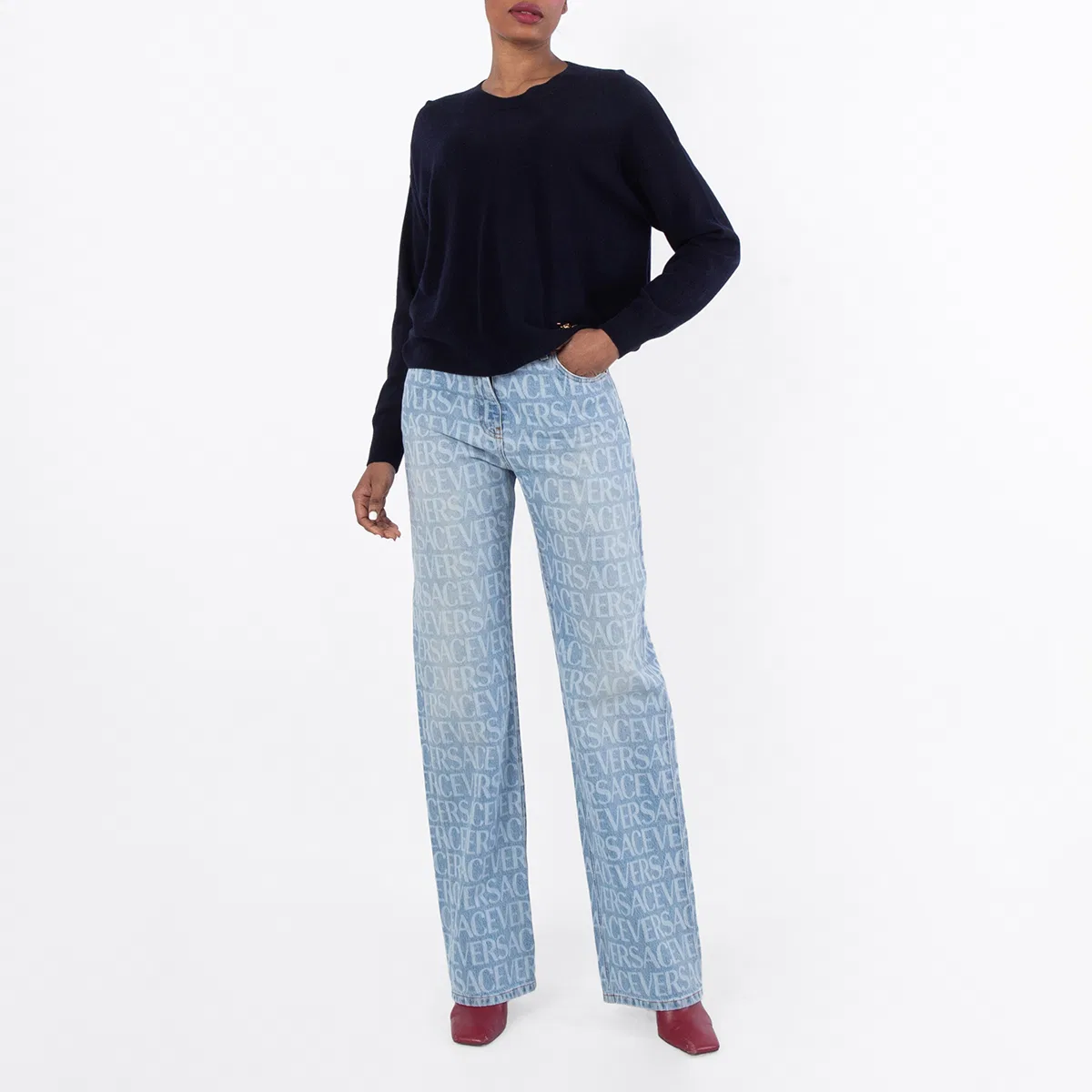 Свитер с длинным рукавом Medusa 95 Cashmere-Blend Boxy Sweater Versace, Ink Blue — фото 4