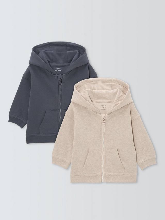

Детская хлопковая толстовка на молнии John Lewis, Pack of 2, Grey