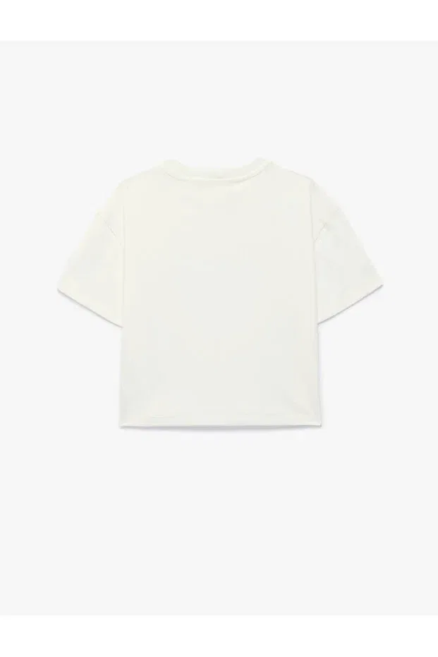 Детская футболка для девочек хлопковая Ruffled Heart Detailed Short Sleeve Crew Neck Koton, Ecru — фото 2