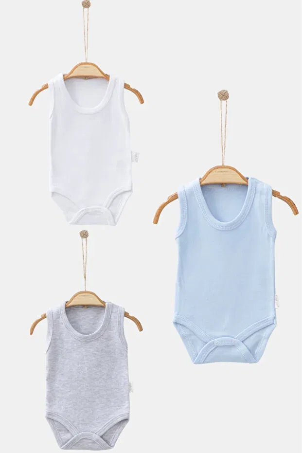 Детское боди-комбинезон для мальчиков хлопковый комплект 3 шт. Bamoola, White - Blue - Yellow