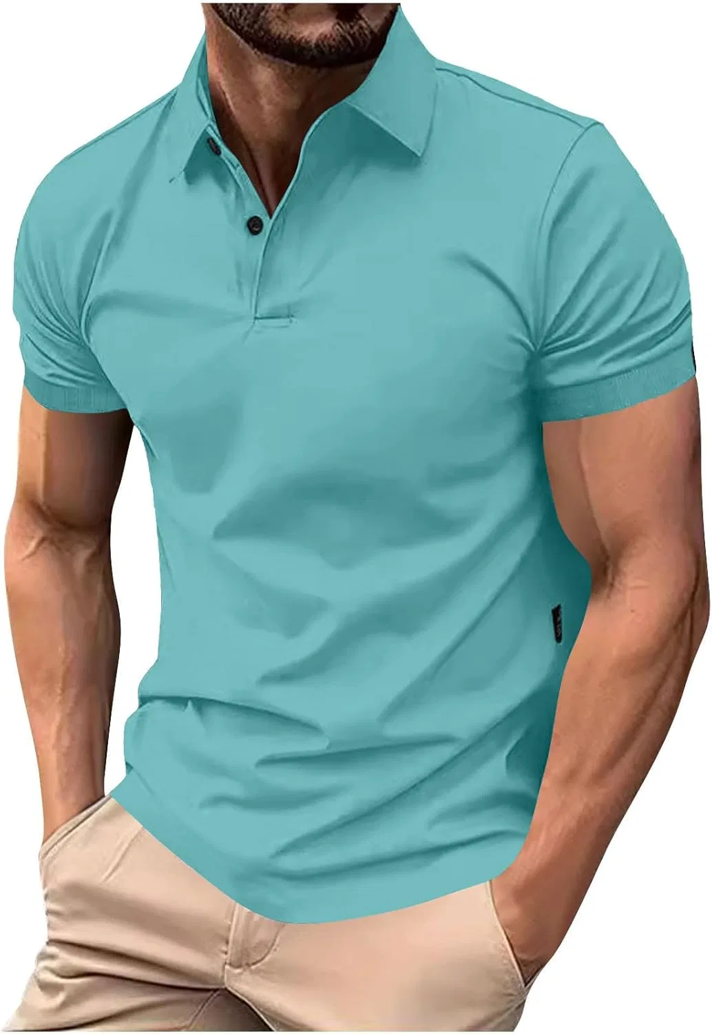 Мужская повседневная рубашка поло с коротким рукавом Regular Fit, Light Blue