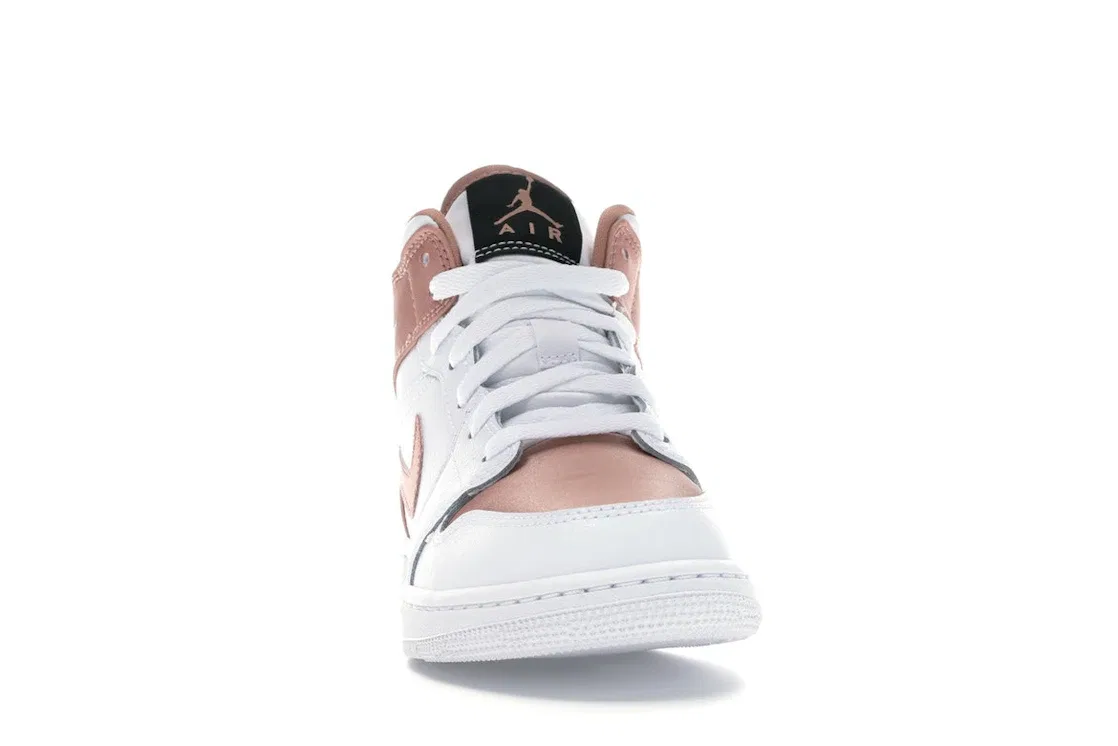 Детские кроссовки из кожи и сатина White/Rose Gold-Black Jordan Jordan 1 Mid — фото 2