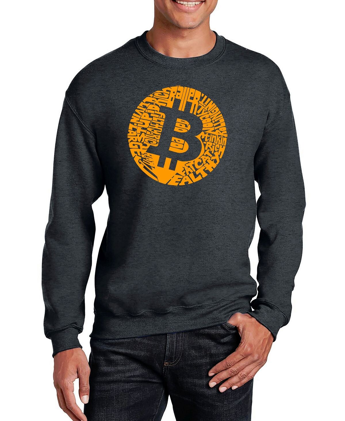 

Мужская толстовка с круглым вырезом bitcoin word art LA Pop Art, серый