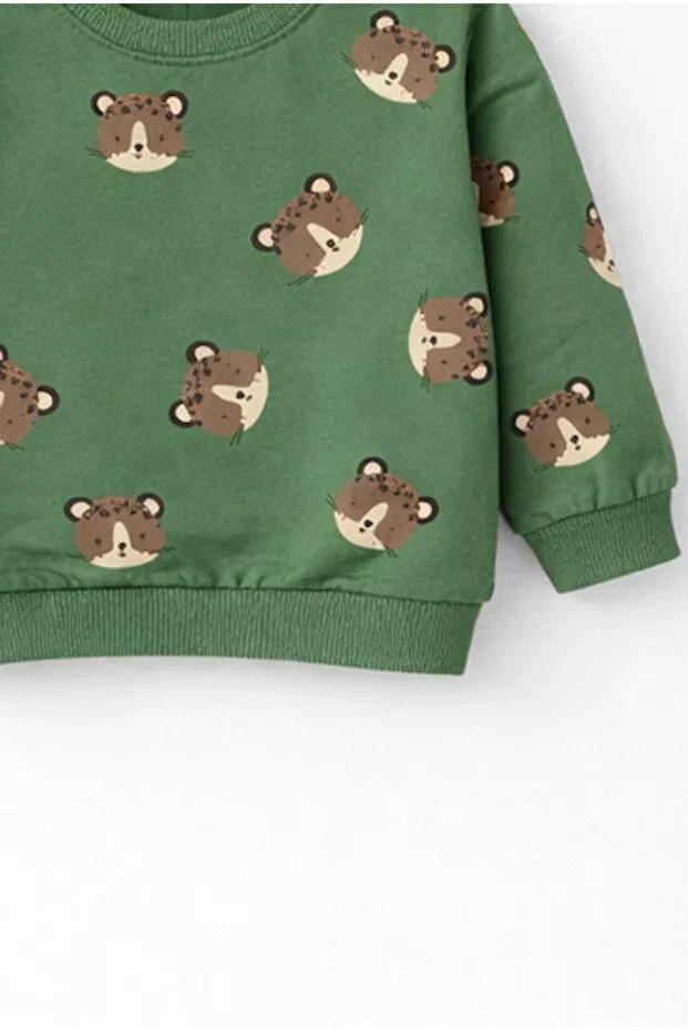 Детские свитшот для мальчиков с принтом Hello Baby, Beige - Green — фото 3