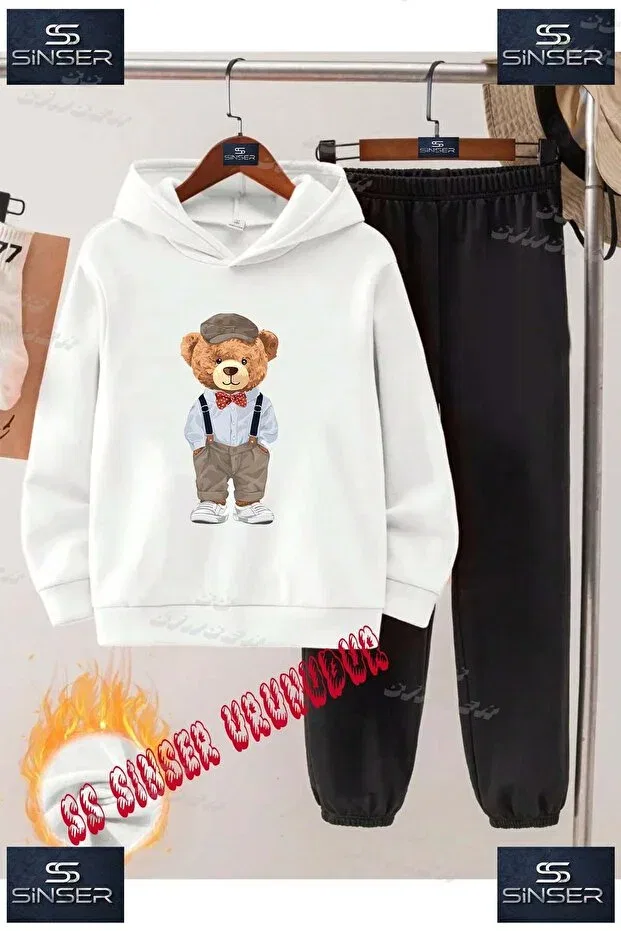 Детский комплект из свитшота и брюк с принтом Ayick Dressed Ss Sinser, White - Black
