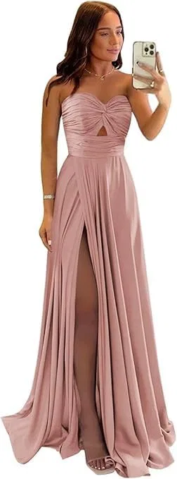 Женское атласное платье с разрезом Prom, Dusty Rose