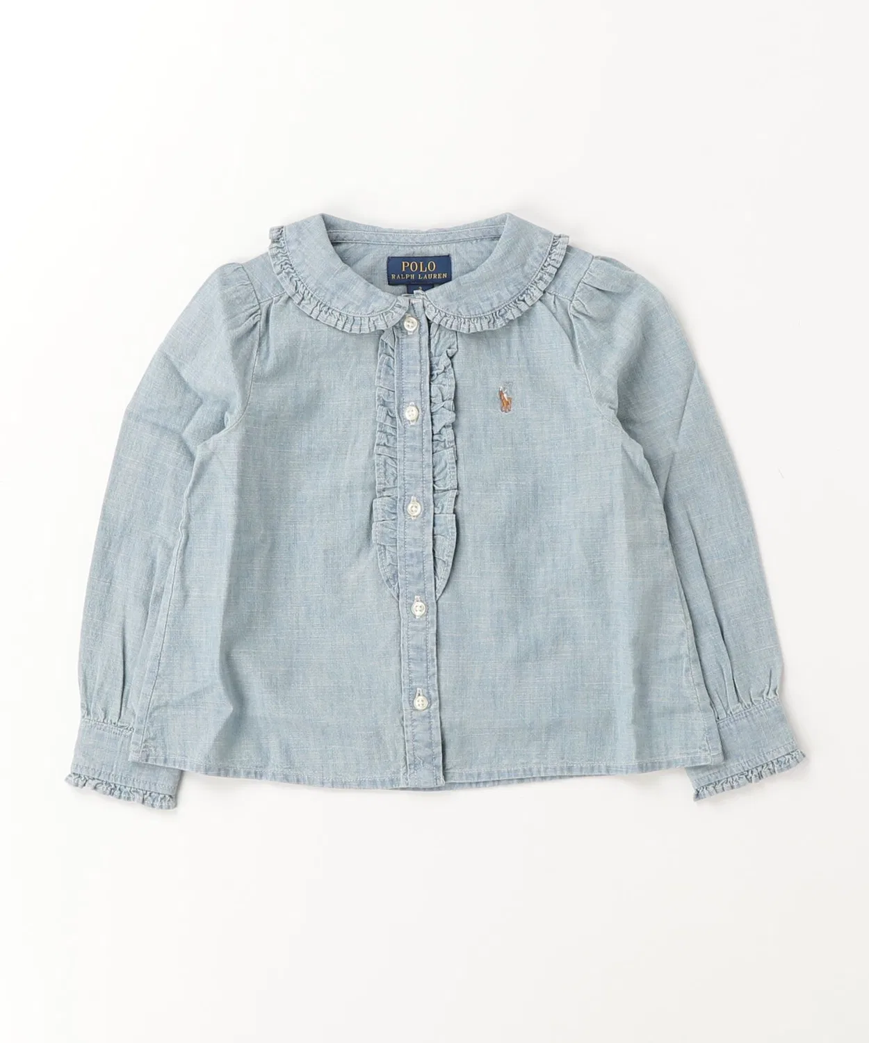 Детская хлопковая блузка с воланами и вышивкой POLO RALPH LAUREN CHILDRENSWEAR, Blue — фото 3