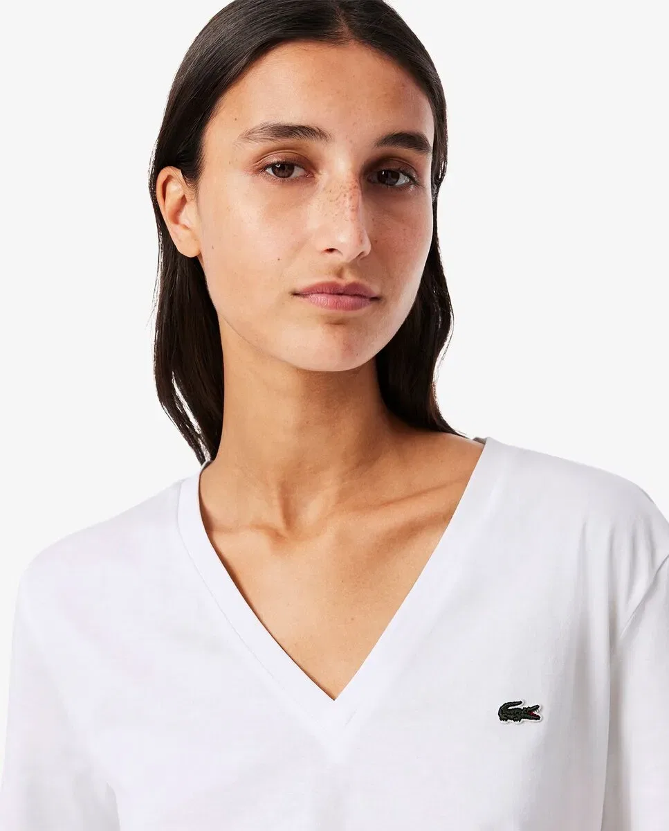 Футболка Lacoste Blanco свободного кроя с V-образным вырезом — фото 3