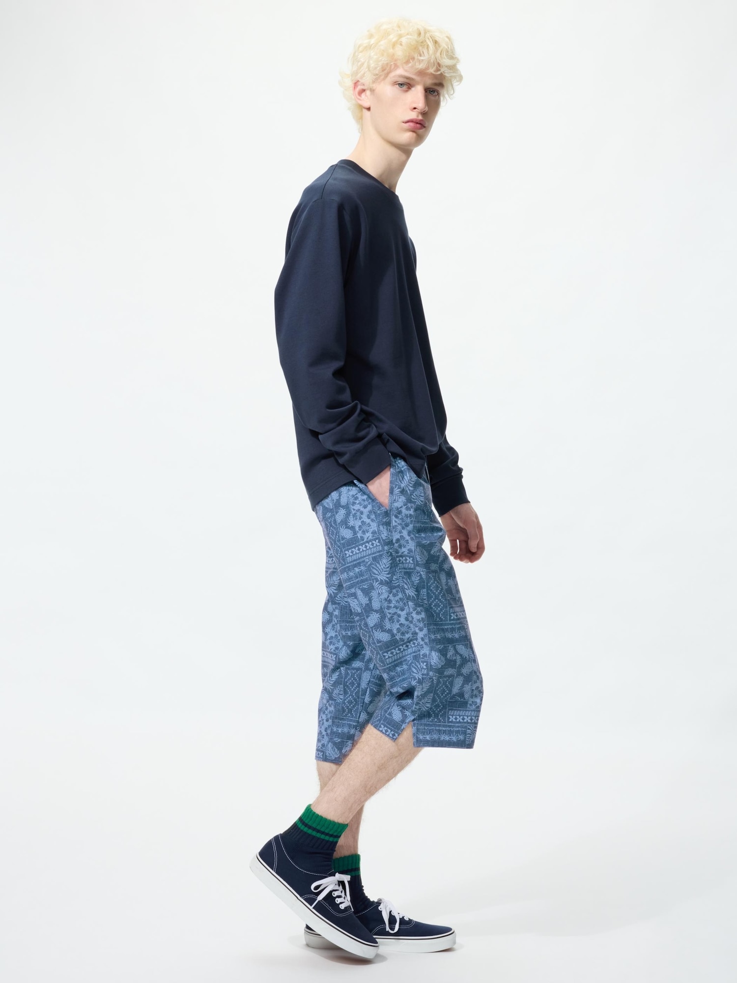 Удлиненные шорты  Uniqlo Botanical Print Front Opening, 67 синий — фото 3