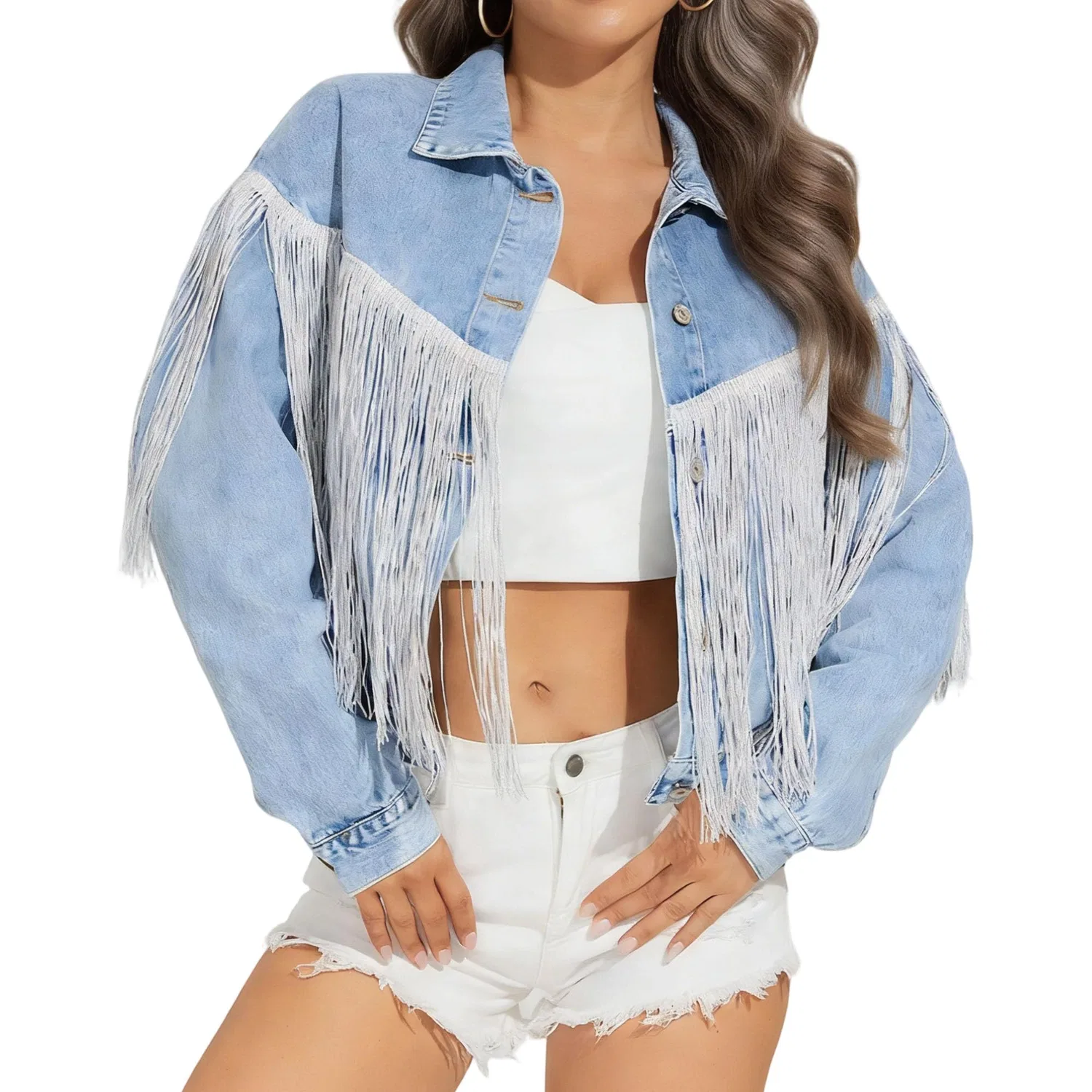 Женская джинсовая куртка с бахромой Western Tassel, Blu
