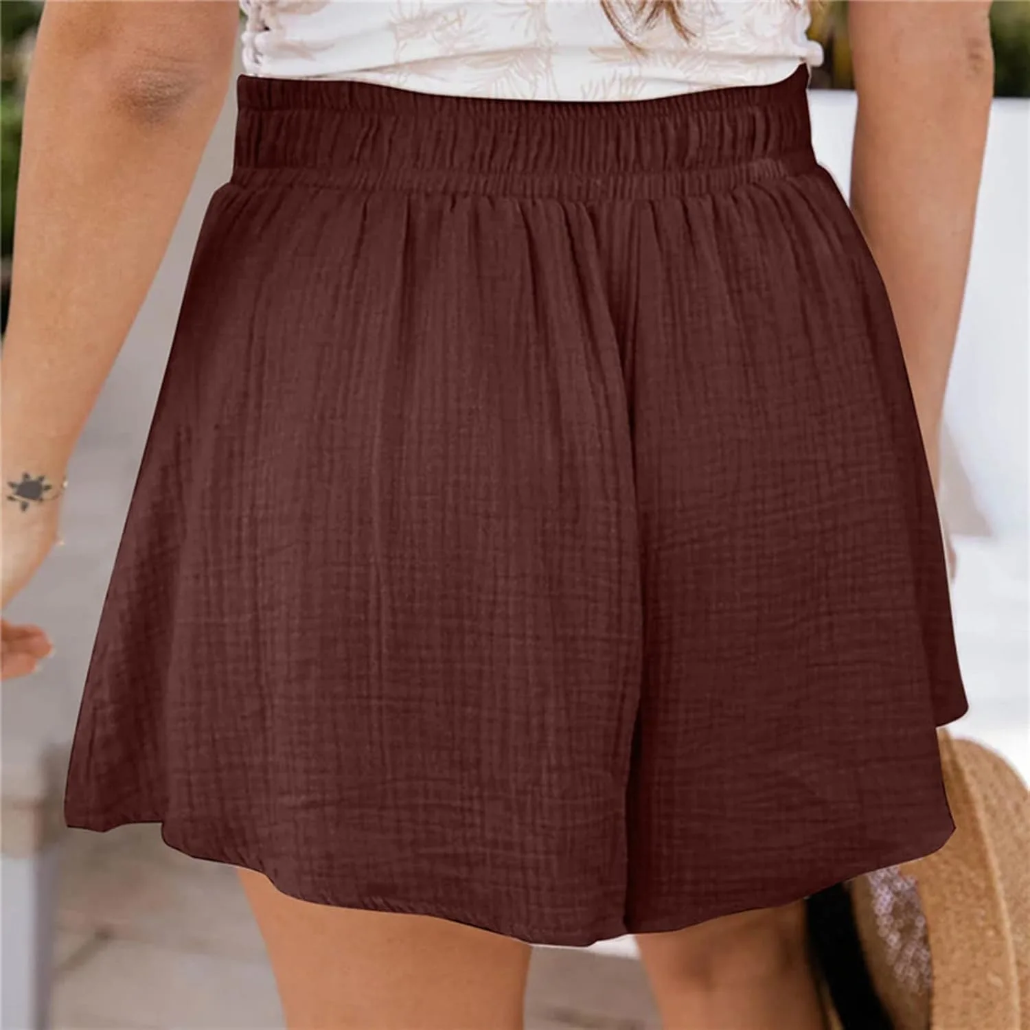 Женские шорты Casual Plus Size High Waisted с кулиской — фото 4