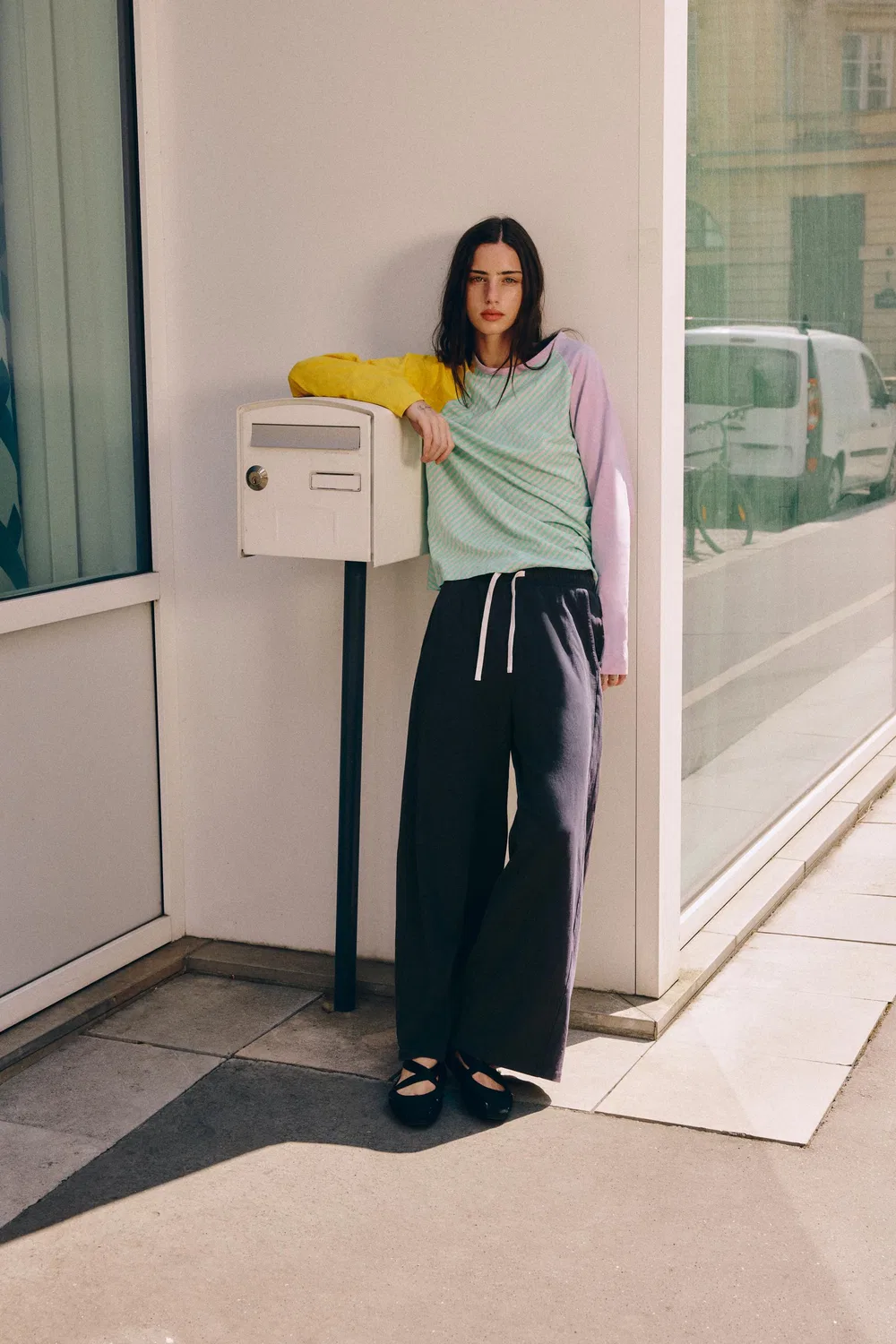 Футболка из хлопка и льна, трехцветная ZARA, Light green