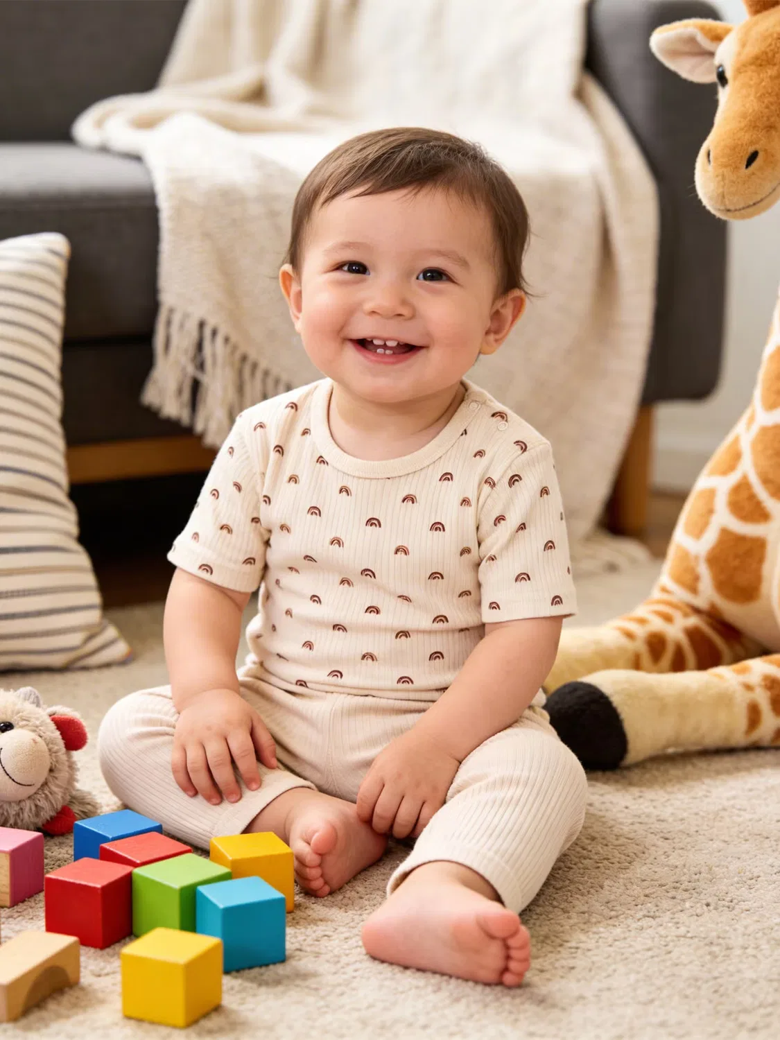 Комплект футболка и пижама с коротким рукавом с принтом Babies Basic, бежевый — фото 2