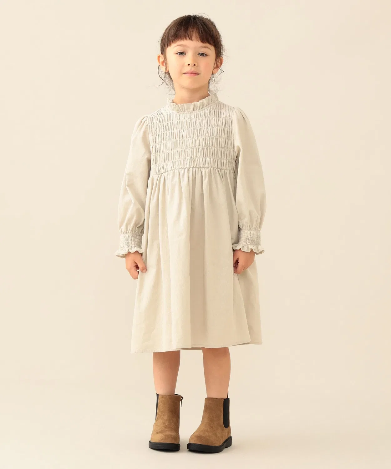Детское платье из вельвета с длинным рукавом2026FW BEAMS mini, Purple — фото 2