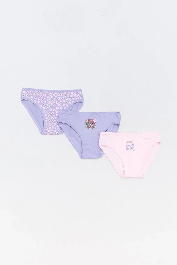 Детские трусы для девочек с принтом Floral printed 3-piece girls' panties Fulla Moda, Purple
