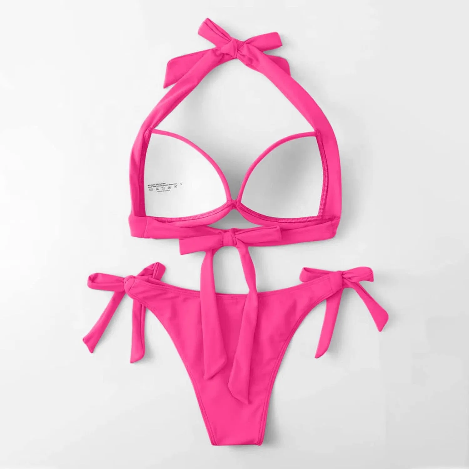 Женский бикини-комплект с рюшами и пуш-ап Push Up Halter, Hot Pink — фото 4