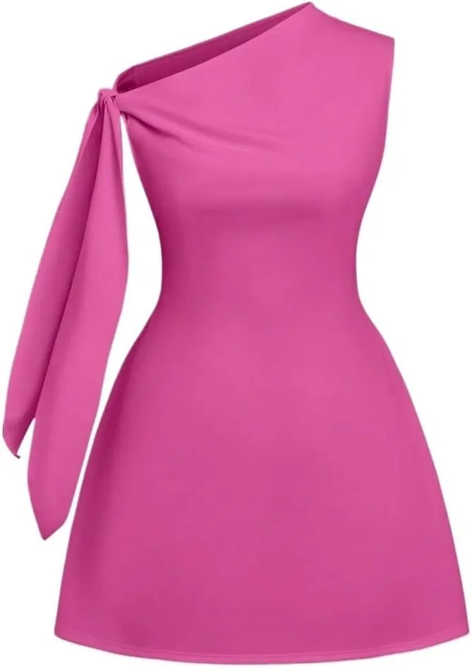 Женское повседневное платье мини с асимметричным вырезом, Hot Pink