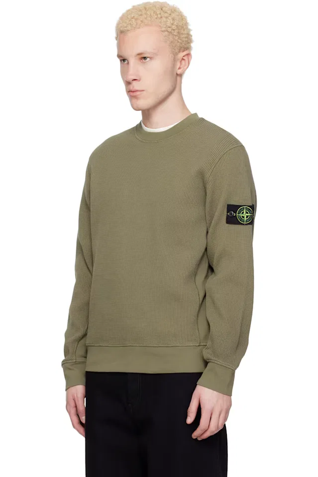Хаки свитшот из органического хлопка с вафельным начесом Stone Island — фото 4