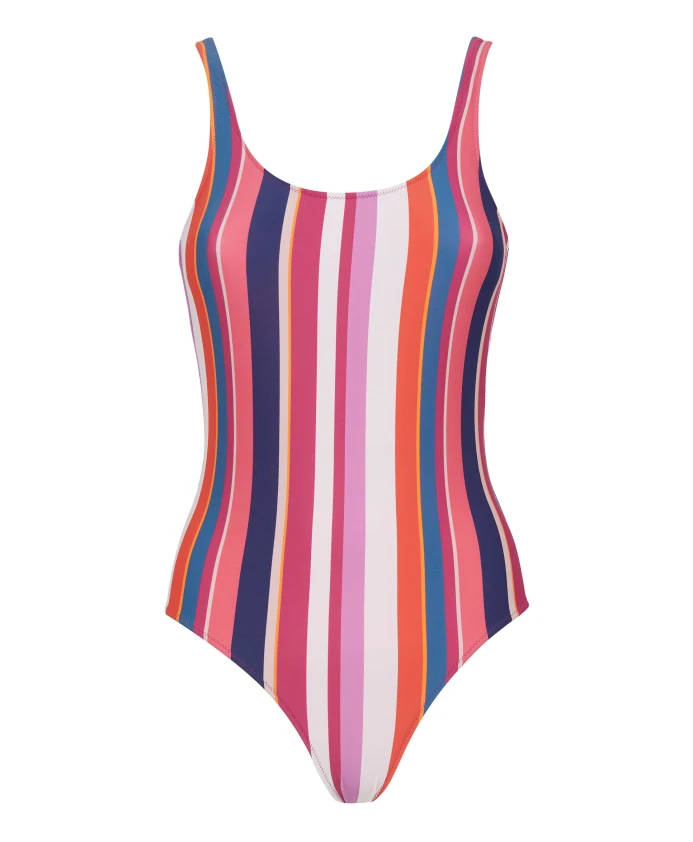 

Белый женский слитный купальник в разноцветную полоску Gallo, мультиколор