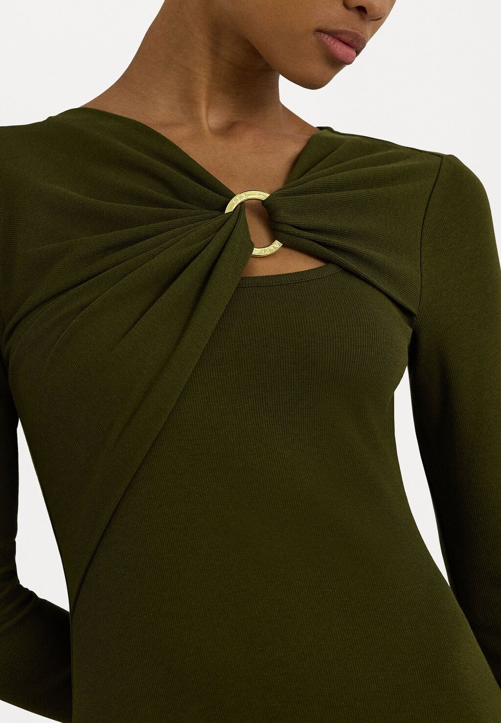 

Дневное платье RING-TRIM RIB-KNIT COTTON-BLEND DRESS Lauren Ralph Lauren, зеленый