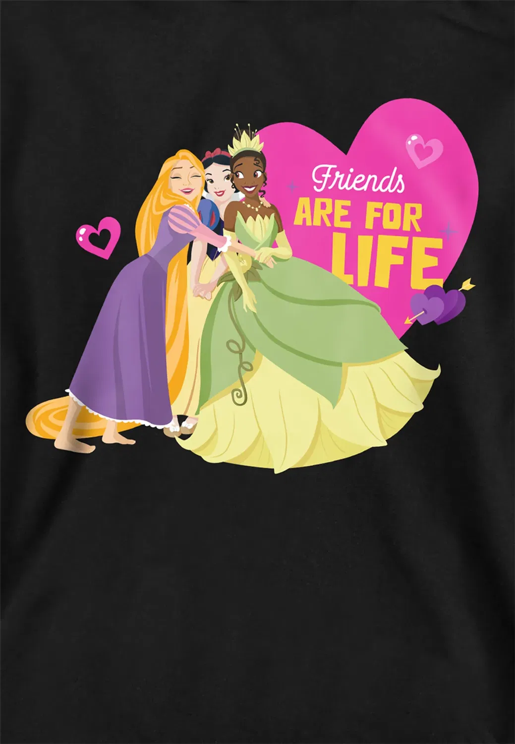 Детский худи с принтом Princess Valentine's Day Friends Are for Life от Disney, Black — фото 2