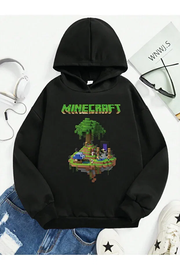 Детское худи для девочек с принтом Minecraft Svart Wear, Black