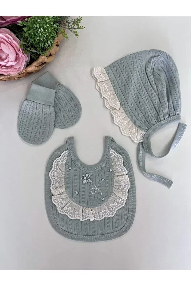 Детский комплект одежды для новорожденных хлопковый 5 предметов Panfilia, Green-Cream — фото 3