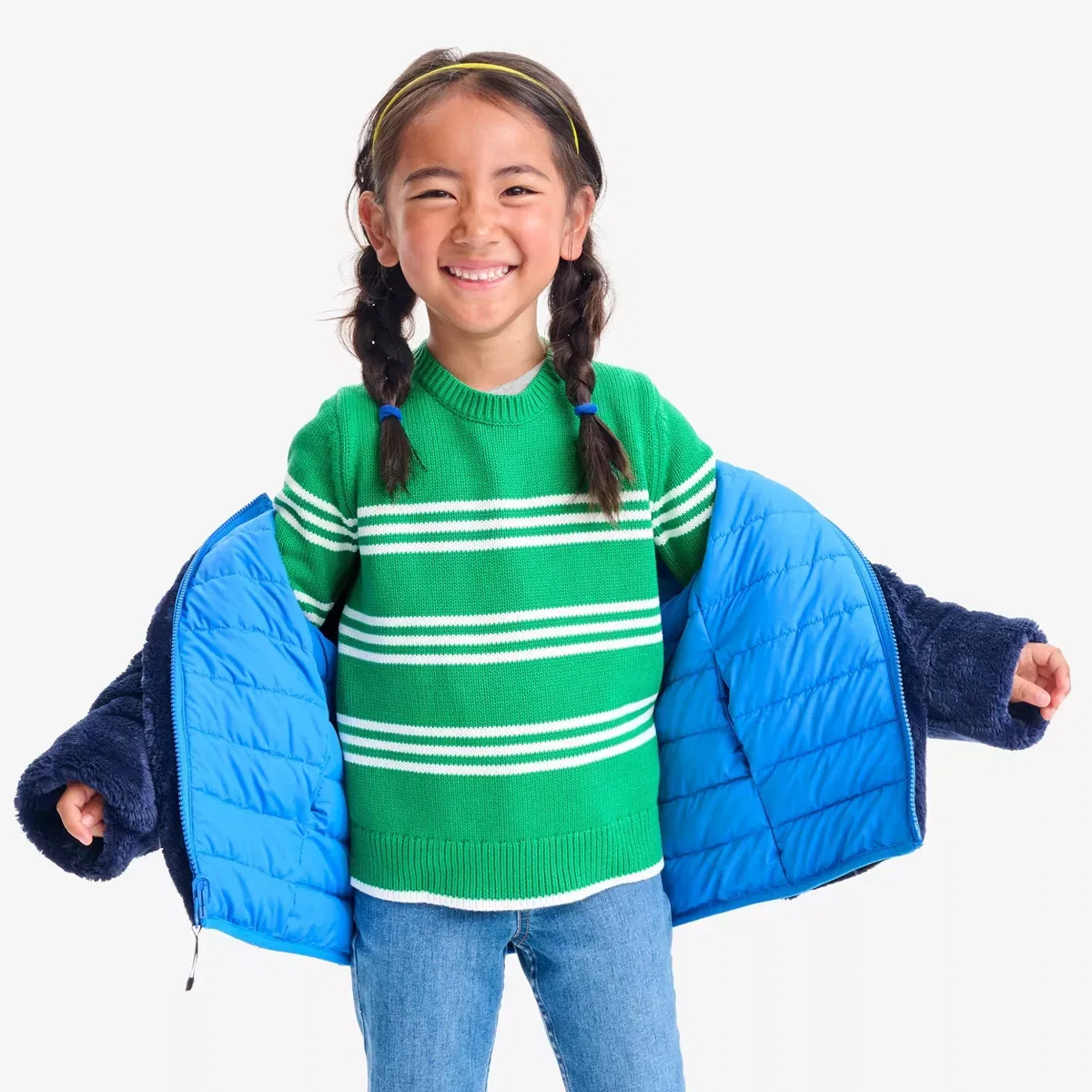 Детская двусторонняя куртка-пуховик из флиса Reversible Fleece Puffer Jacket Primary, Blueberry Navy — фото 3