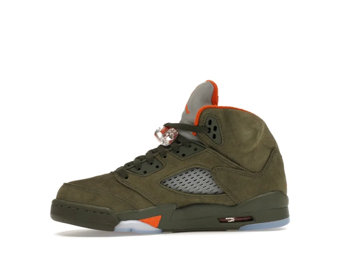 Детские кроссовки Lifestyle с контрастными деталями Jordan 5 Retro Olive (2024) (GS), Army Olive / Solar Orange — фото 3