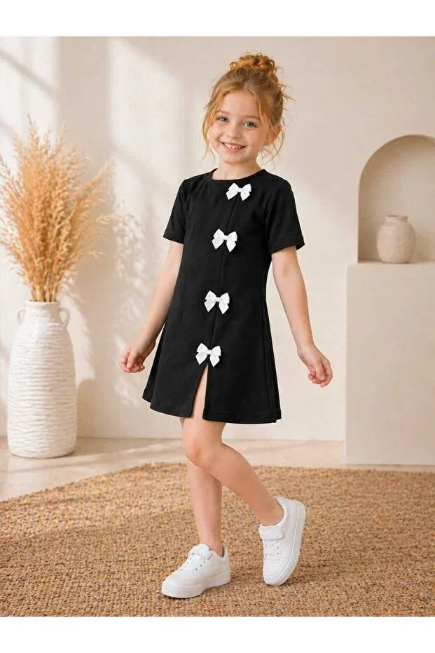 Детское платье для девочек с бантом Bebeğime Çorap, White-Black