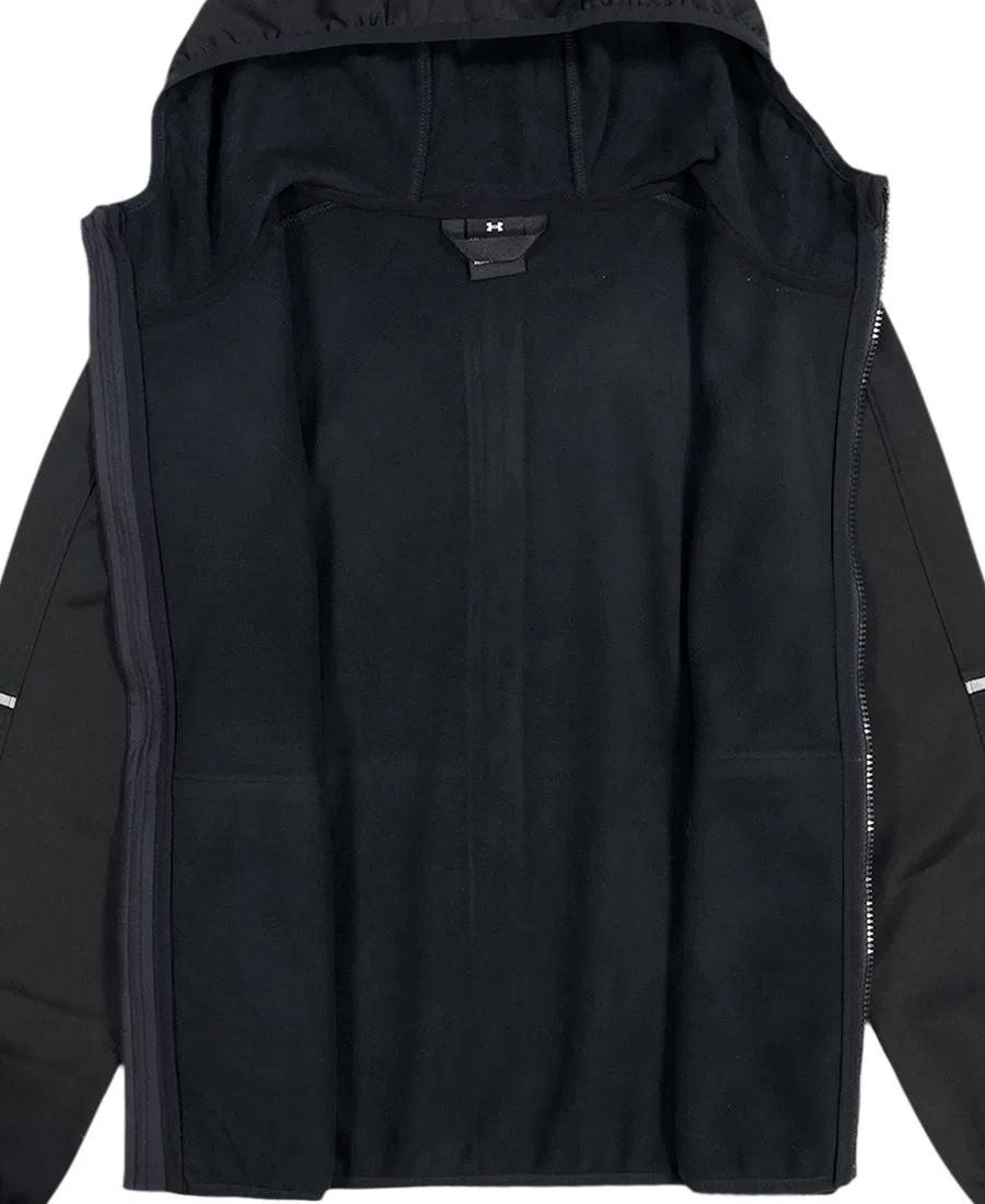 Ветрозащитная куртка с капюшоном, молнией, длинным рукавом, модель Solid Logo Full-Zip Windproof Hooded Jacket Under Armour, Black — фото 4