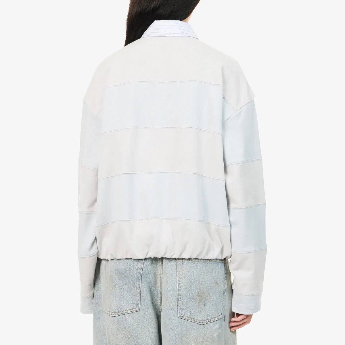 Хлопковая толстовка в полоску с вышитым логотипом Acne Studios, светло-голубой/серый — фото 4