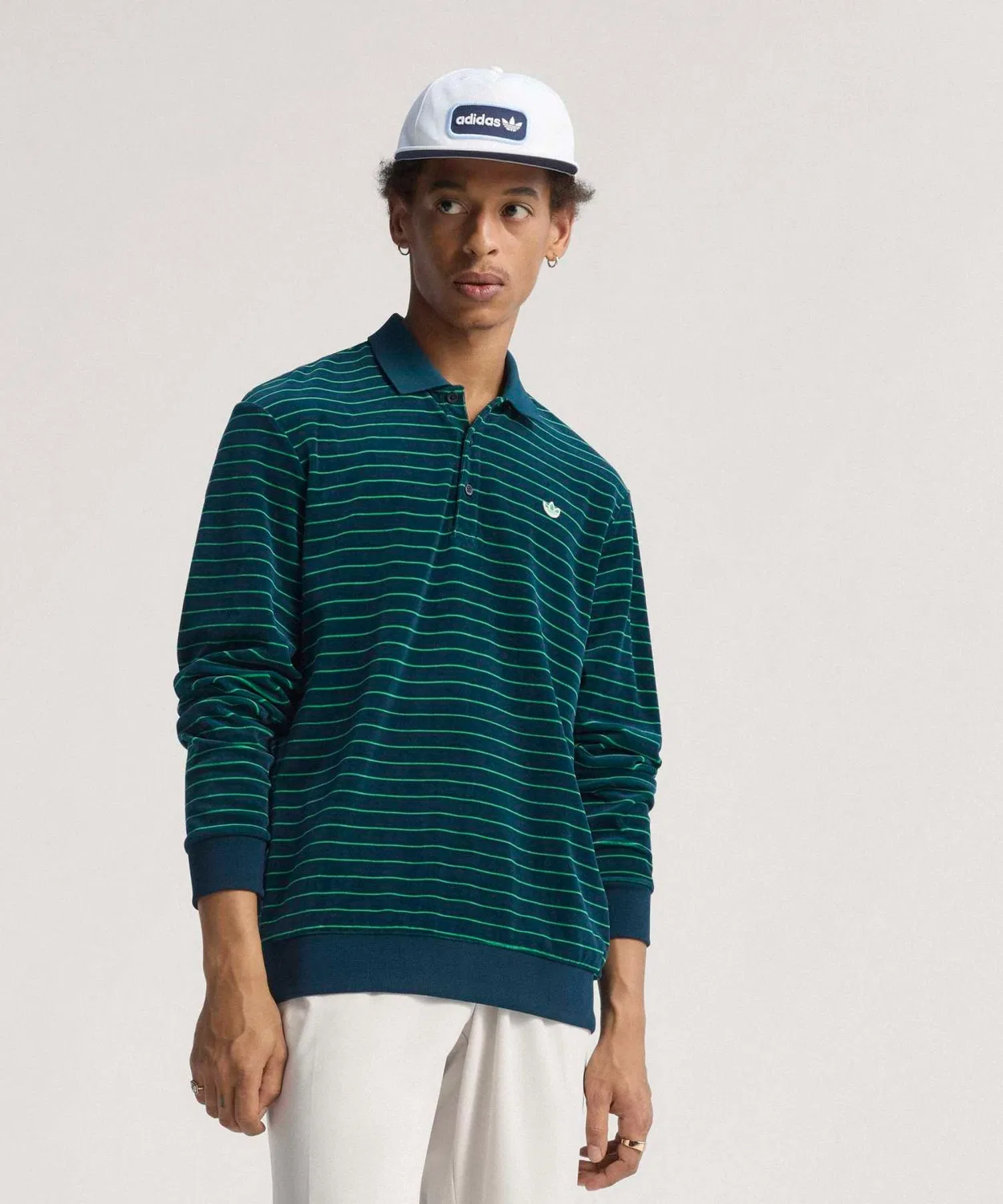 Мужская футерная длиннорукавная поло с велюра Adidas Originals, Navy