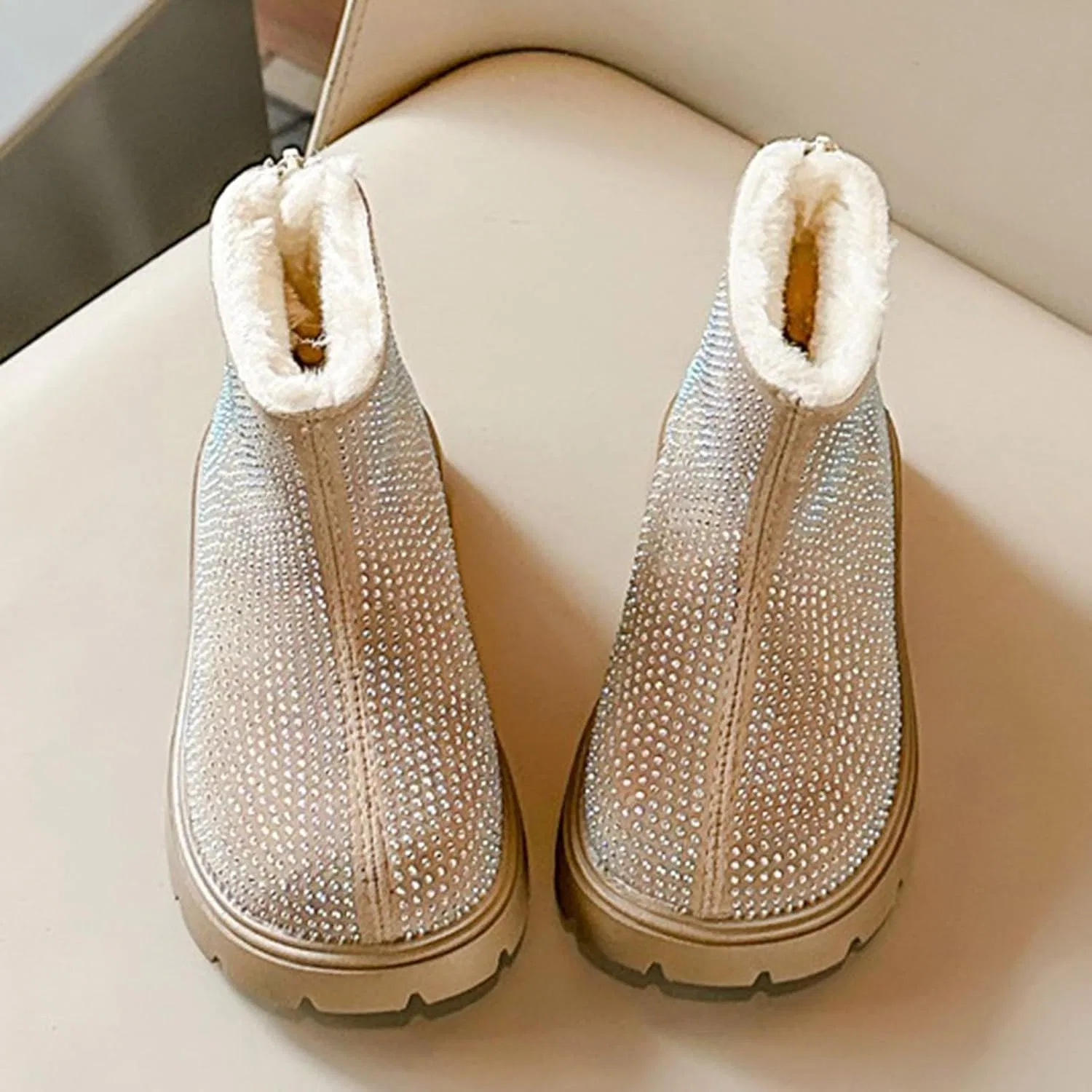 Детские ботинки для девочек с блестками, модель Chunky Sequin Ankle Boots, Khaki — фото 3
