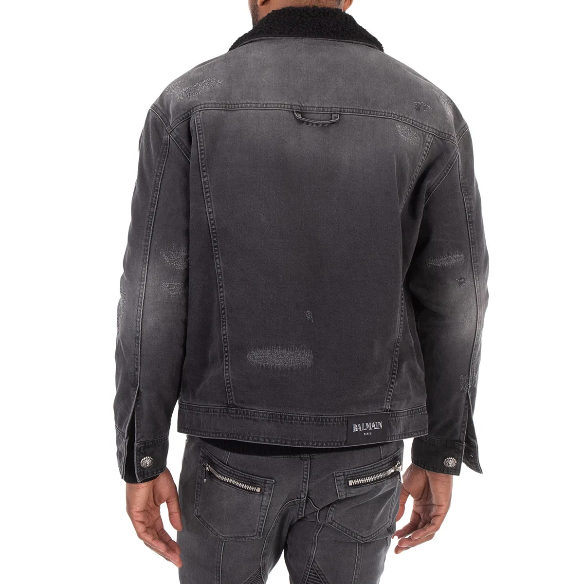 Джинсовая куртка с эффектом потертости и овчинной подкладкой Shearling-Lining Denim Jacket Balmain, Noir Delave — фото 4